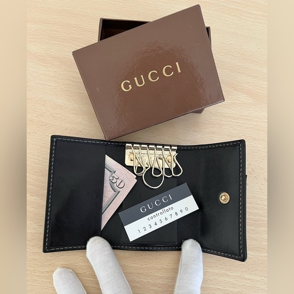 Vintage Gucci GG Black Leather Key Holder Box Controllato BNWOT - Picture 4 of 16